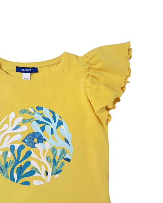 Tee-shirt fille OKAIDI jaune – 5 ans – imprimé fond marin