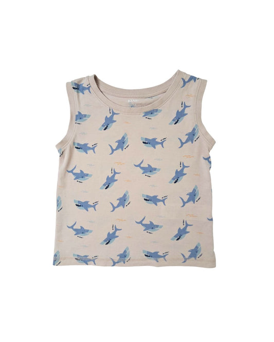 Débardeur garçon bleu – 4 ans – été imprimé requin