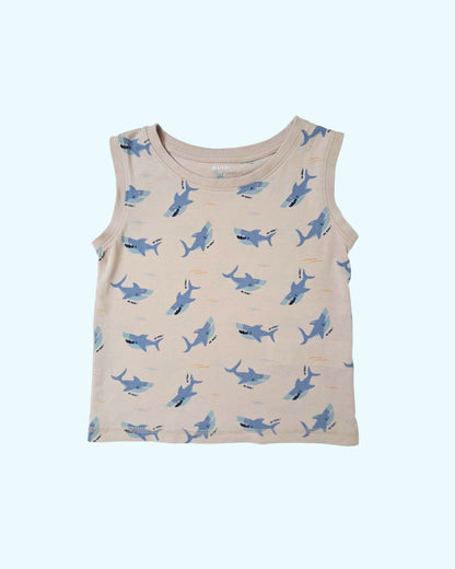 Débardeur garçon bleu – 4 ans – été imprimé requin
