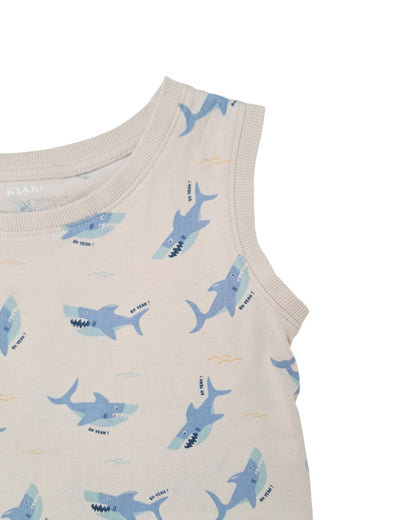 Débardeur garçon bleu – 4 ans – été imprimé requin