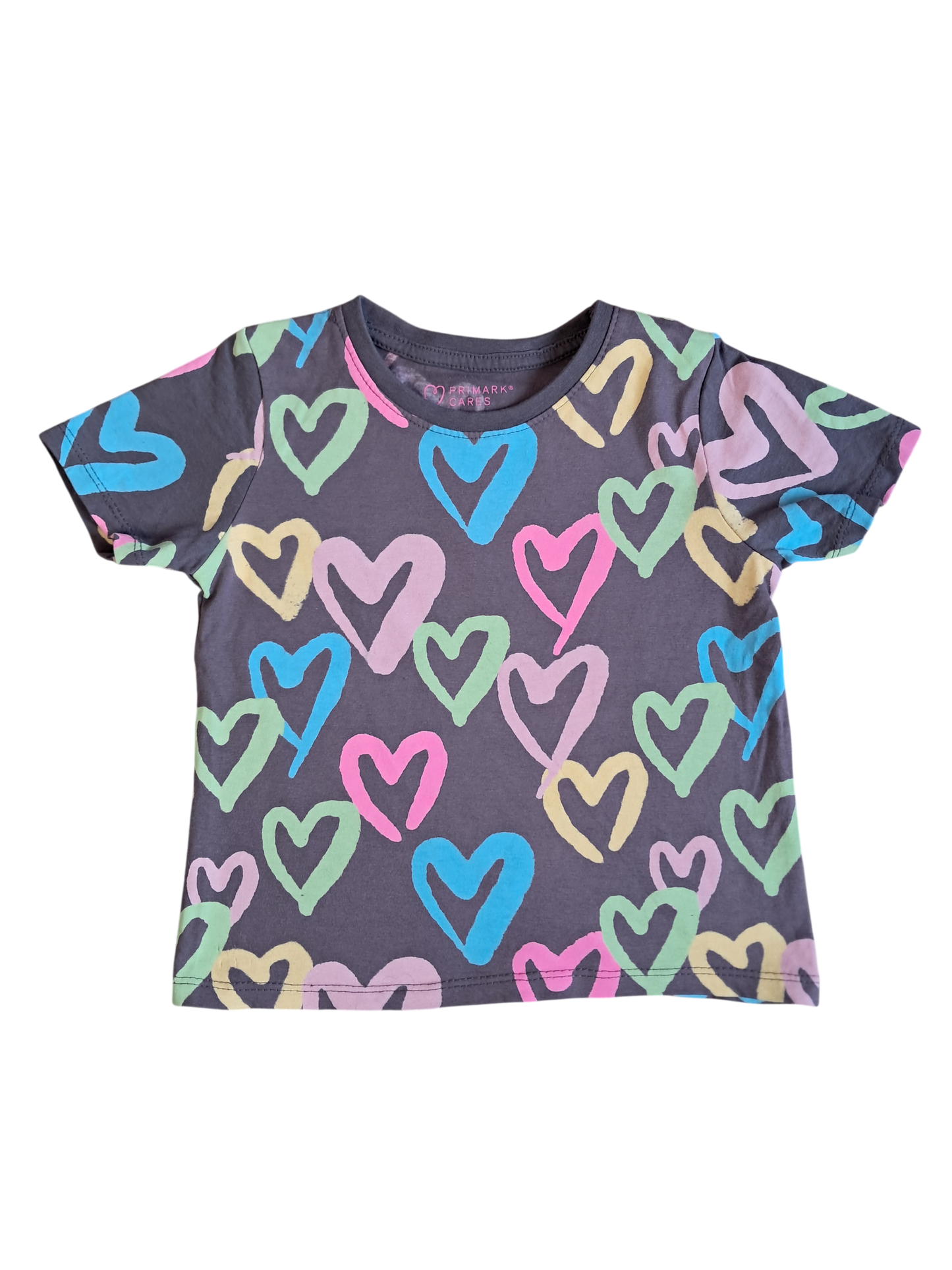 T-shirt fille PRIMARK - 4/5 ans – cœurs colorés