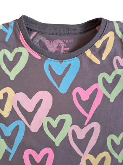 T-shirt fille PRIMARK - 4/5 ans – cœurs colorés