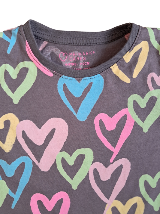 T-shirt fille PRIMARK - 4/5 ans – cœurs colorés