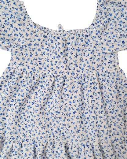 Robe fille PRIMARK blanc – 4-5 ans – imprimé fleuri bleu
