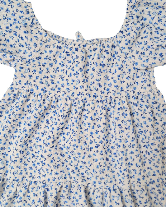 Robe fille PRIMARK blanc – 4-5 ans – imprimé fleuri bleu