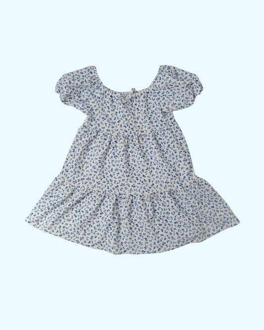 Robe fille PRIMARK blanc – 4-5 ans – imprimé fleuri bleu