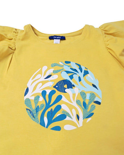 Tee-shirt fille OKAIDI jaune – 5 ans – imprimé fond marin