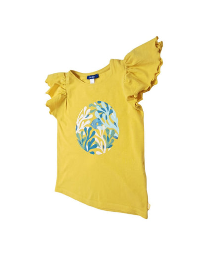 Tee-shirt fille OKAIDI jaune – 5 ans – imprimé fond marin