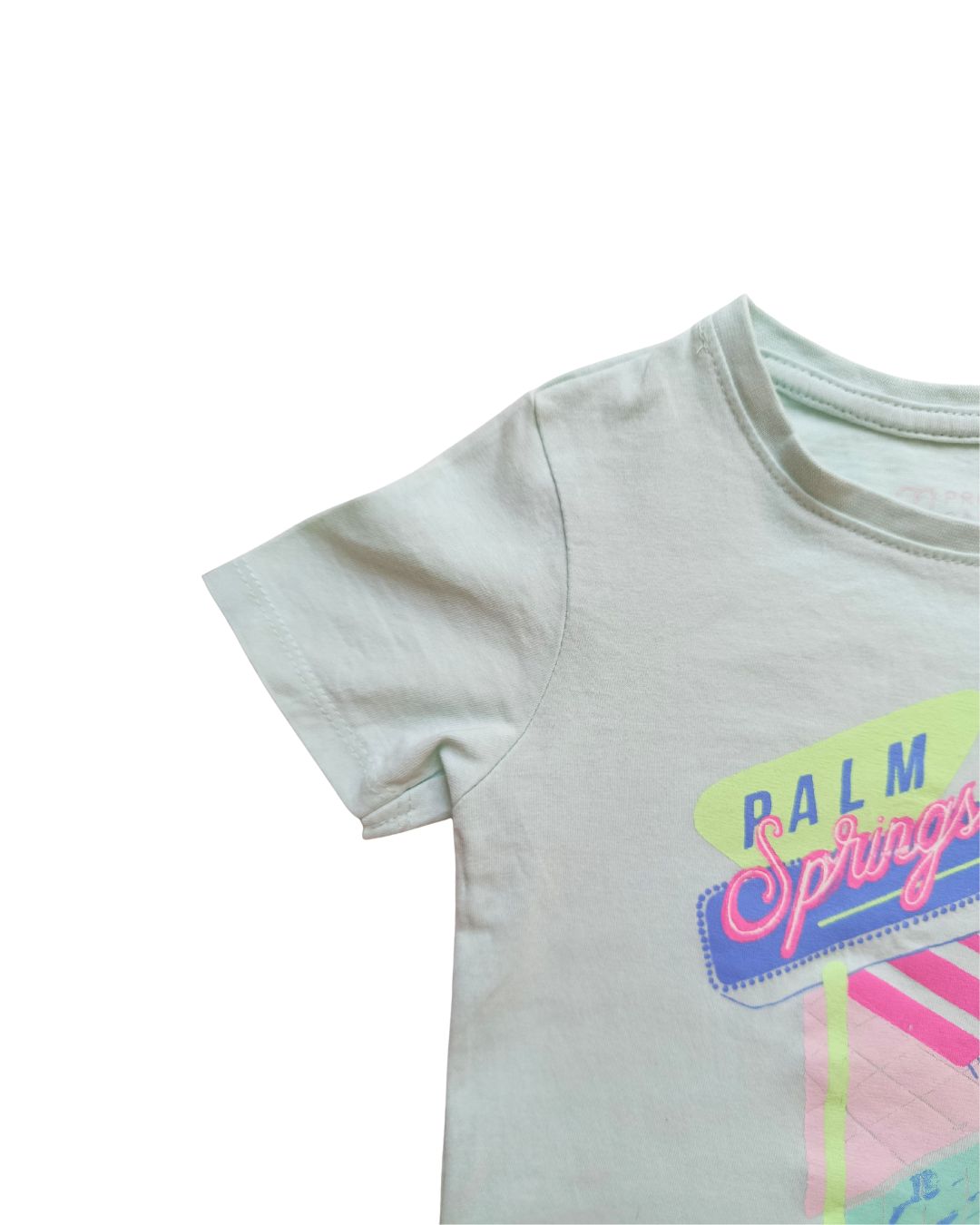 T-shirt fille PRIMARK vert eau – 4-5 ans – Palm Springs
